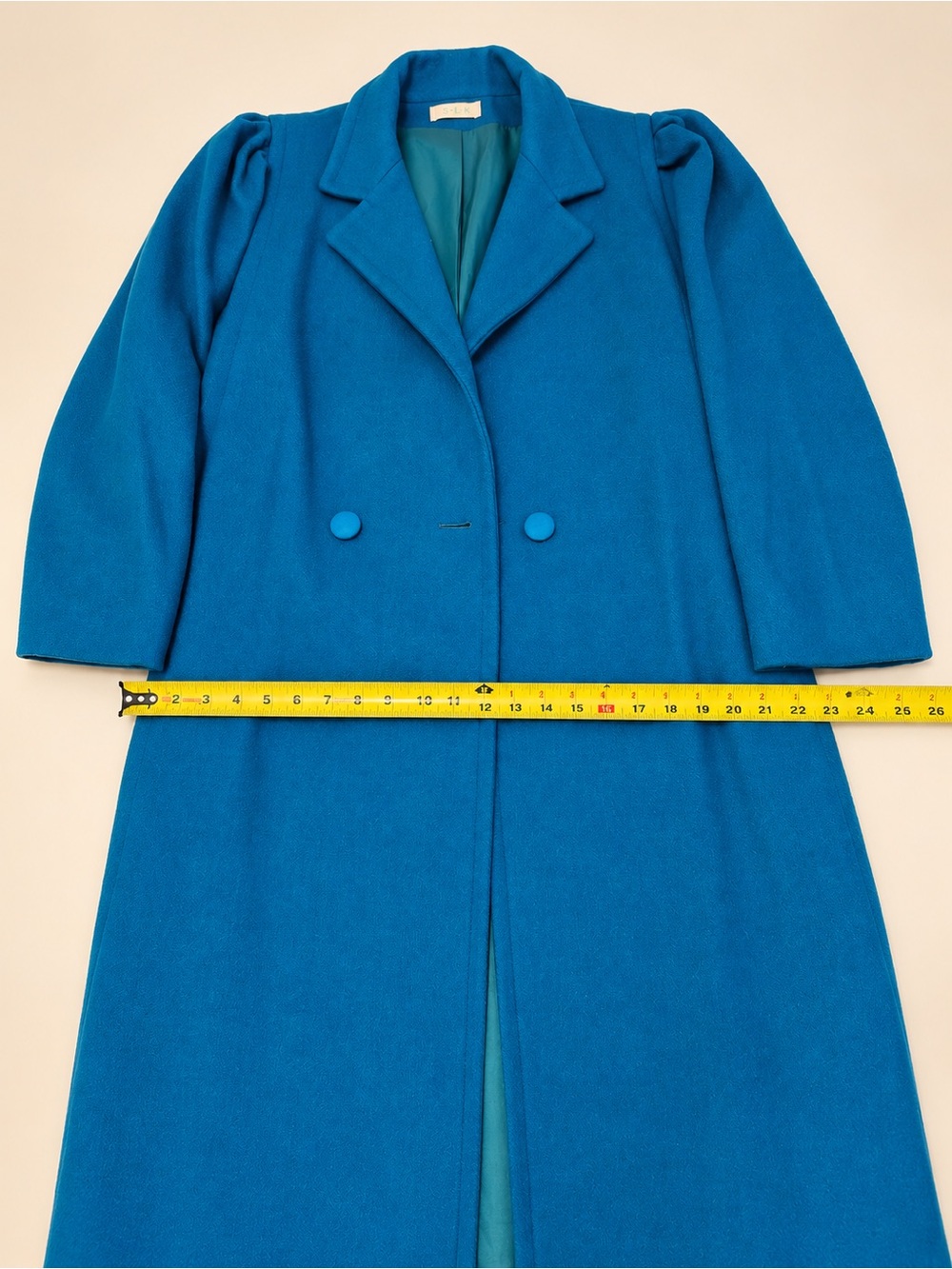 Vintage Jill Jr. Teal Blue Long Coat – Puff Shoulder - Picture 9 of 10